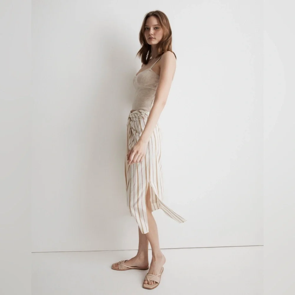 NWT Madewell Twist-Front Sarong Midi Skirt in Stripe - 0